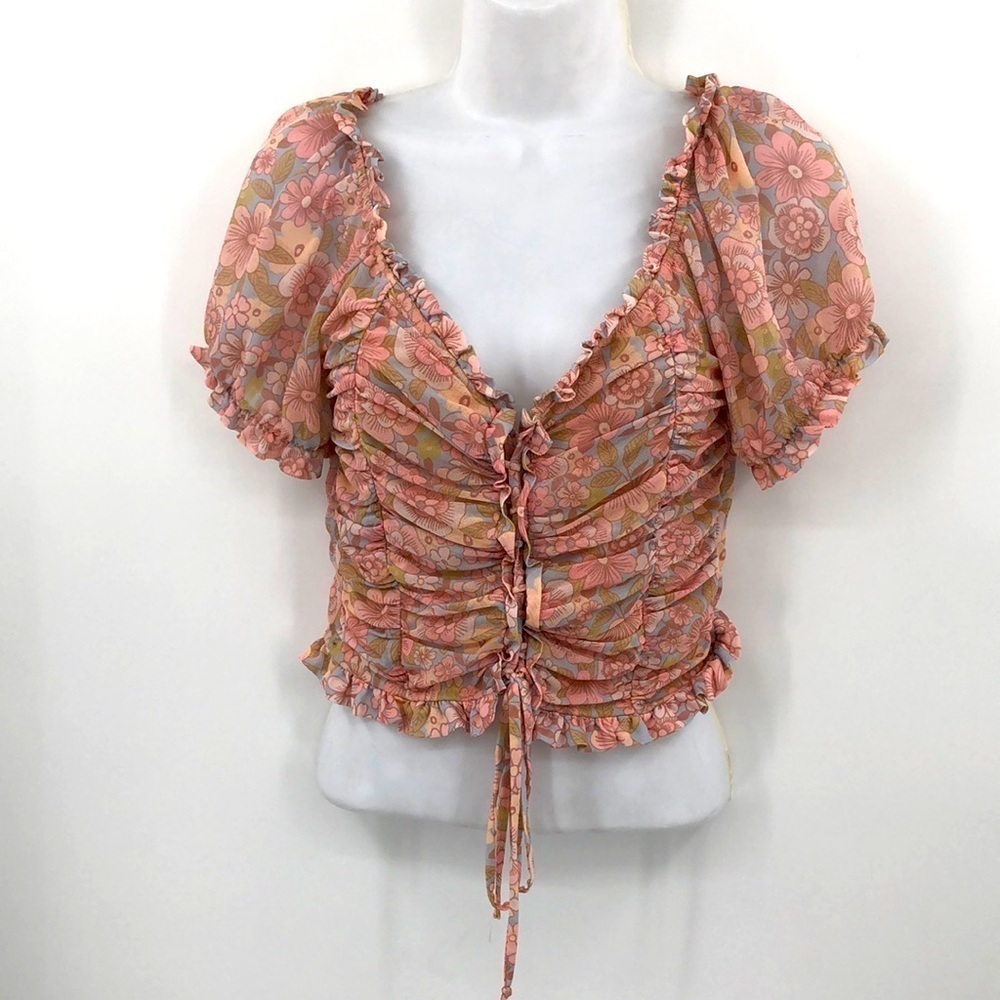 Willow Ruched Corset Ruffly Crop Top Size M Puff Floral Regency Fairy